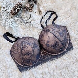 Victoria's Secret Black Lace Bra with Nude Underlay